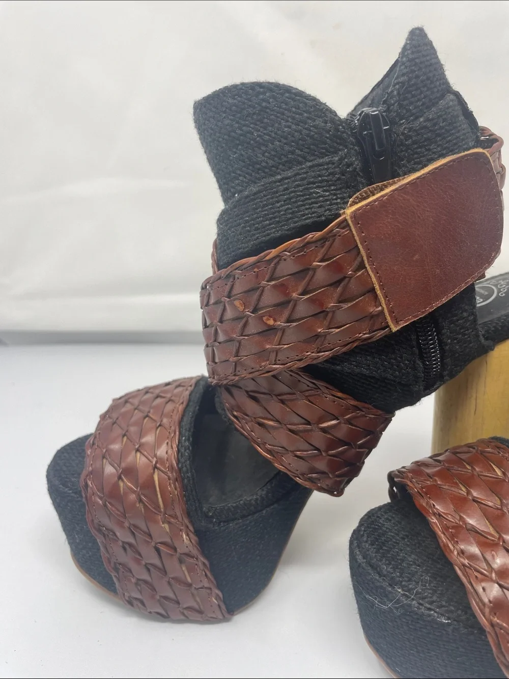 Jeffrey Campbell Handmade Havana Last Braided Brown Wrap Platform Wood Heels